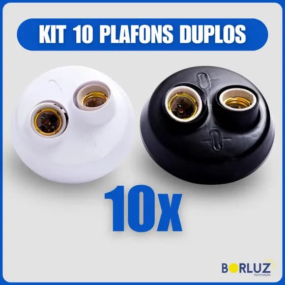 Kit 10 Luminárias Plafonier Plafon Duplo Redondo Bivolt E27 Lâmpada Teto Soquete Bocal 100w