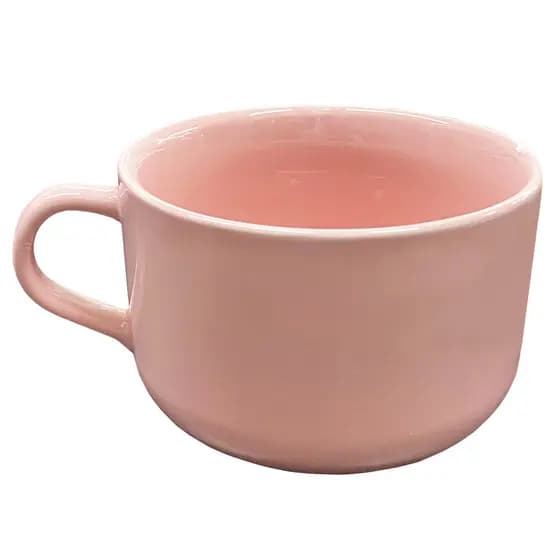 Caneca Xícara Rosa De 450ml Jumbo Sopa Caldo Sobremesa Cereal Cerâmica Porcelana Bolo Micro - Ondas