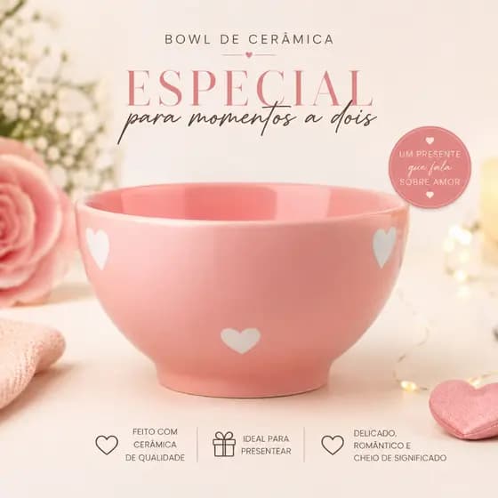Cumbuca Bowl Redonda Personalizada Caldos Sopas Coração 500ML Cerâmica Porcelana Perfeita Presente