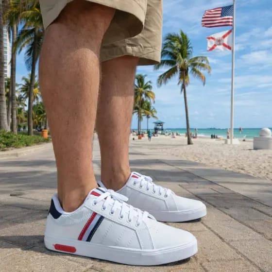 Sapatênis casual masculino branco e preto leve confortavel lançamento