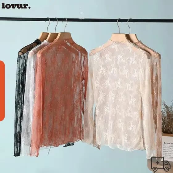 Blusa Transparente LOVUR , Camisetas Transparentes De Malha , Manga Comprida , Preta