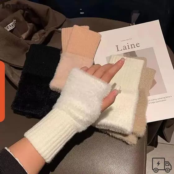 LOVUR Luvas De Meio Dedo , Lã De Vison De Malha De Pelúcia Macia Pulso Mulheres Meninas