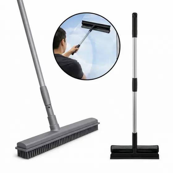 Kit Limpeza Vassoura Rodo Emborrachado Multiuso Casa