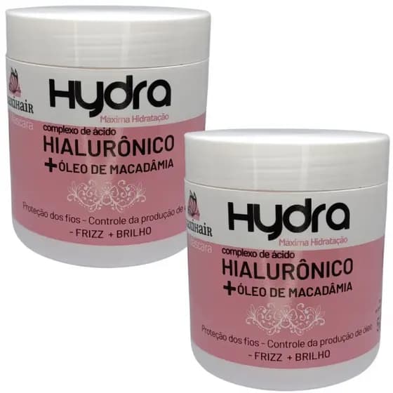 2 Cremes de Hidratação Hydra Maxihair 500ml C/ Acido Hialuronico e Macadamia