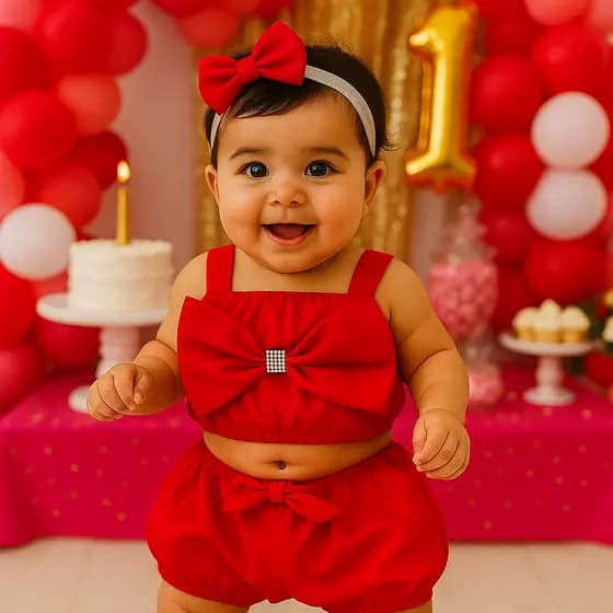 Conjunto Cropped Laço e Short infantil roupa bebê até 6 meses com faixa de cabelo