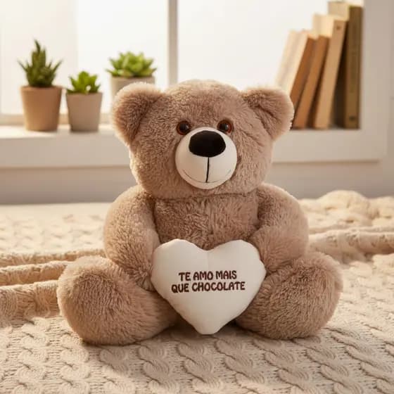 Ursinho de Pelúcia Fofuxo Pequeno 30cm Urso Baby Pelucia Teddy Presente Namorada Coração Chocolate