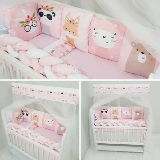 Kit de Mini Berço Enxoval Com 13 Peças Conjunto Sublimado para Menina Lhama Rosa Princesa