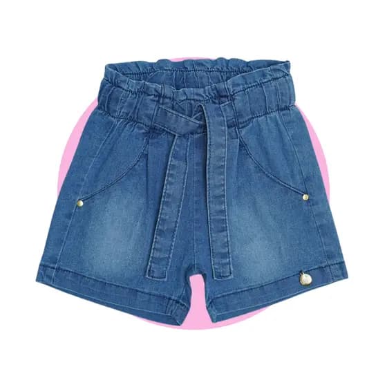 Shosts Jeans Menina Infantil Laço e Elástico no Cós P ao G