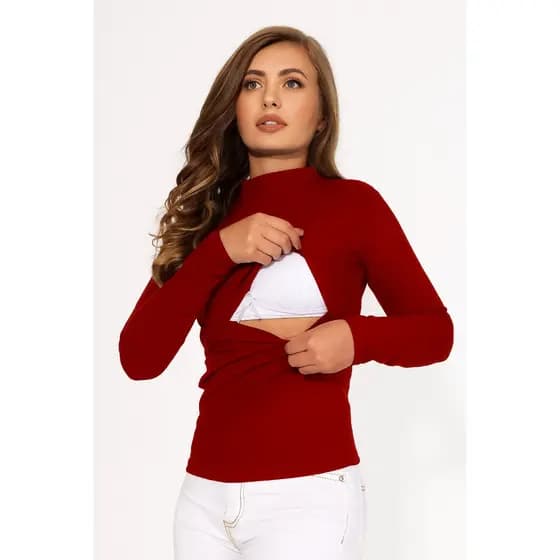 Blusa Amamentação Manga Longa Gola Alta Canelado Gestante