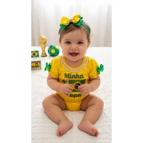 Body minha primeira Copa do Mundo,body amarelo, body Brasil, body,body bebê Brasil, Copa do Mundo,body primeira Copa