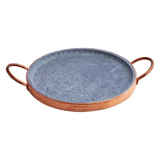 Forma de Pizza Redonda de Pedra 23cm Alças de Cobre Titan