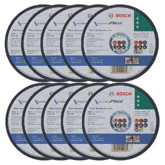 Kit 10, 25 ou 50 und Discos Bosch De Corte Metal Aço Carbono/Inox 4.1/2 x 1 x 7/8 Esmerilhadeira
