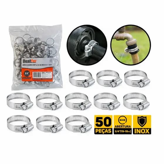 Kit 50/100 Abraçadeiras Inox Rosca Sem Fim Bestfer – 1/2”, 5/8”, 3/4”, 1” e 1 1/2”