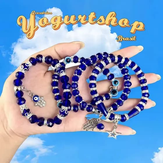 Kit 2 Pulseira Olho Grego Gordo Com Mao De Hamsa Protecao Energia