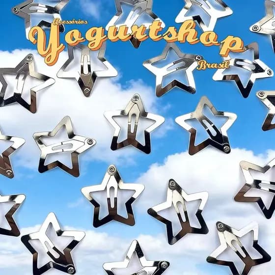 Presilhas Estrela Tic Tac Metal Prata Acessório para Cabelo Infantil e Adulto