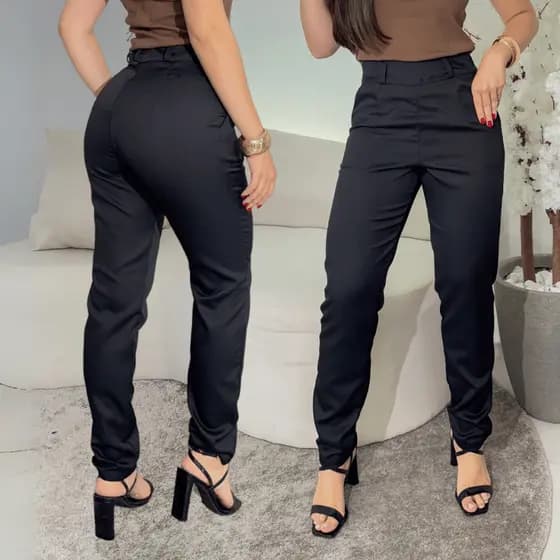 Calça Social Alfaiataria Feminina Estilosa Cintura Alta Com Bolsos e Passante Moda Luxo