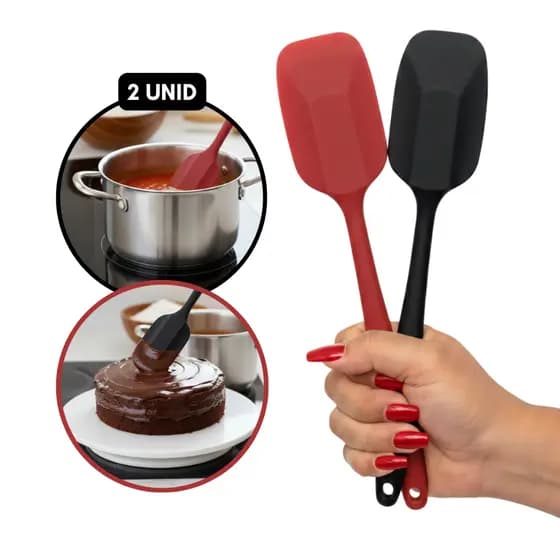Kit 2 Espátulas de Silicone para Cozinha 1 Preta e 1 Vermelha Resistente ao Calor Antiaderente