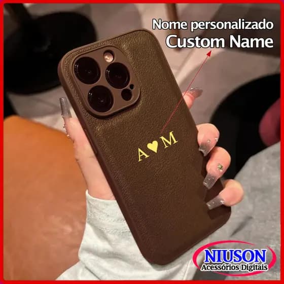 DIY Personalizado Nome Iniciais Letras Caso De Couro Do Plutônio Para iPhone Air 17 16 15 14 13 12 11 Pro Max