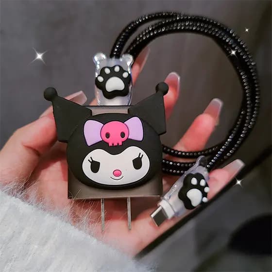 Sanrio Kuromi Bonito Caso De Proteção Do Cabo De Dados Compatível Para Apple 18w 20w Cabeça Carregador Telefone Móvel Ca