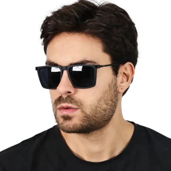 Óculos de Sol Masculino Quadrado Pequim UV400 Acetato Fosco Metal Premium Clássico Estiloso Doha