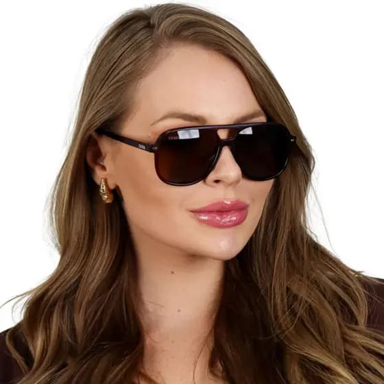 Óculos de Sol Escuro Feminino Blogueira Aviador Moderno Estiloso Original Proteção UV400 + Case Doha