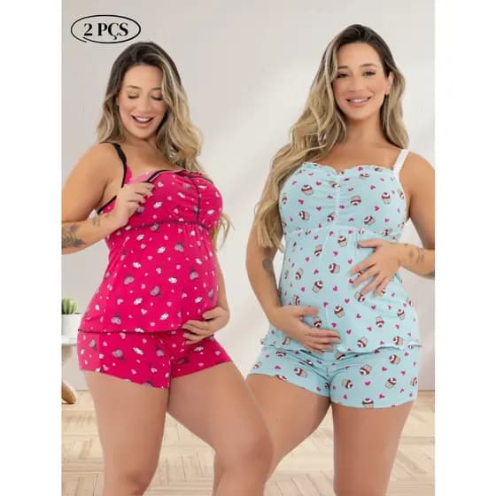 Kit 2 Baby Doll Amamentação Click Abertura Alça Reforçada Não Machuca Conforto Dia a Dia Gestante