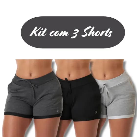 Kit 3 Shorts Bermuda Feminina De Moletom Short Para Academia