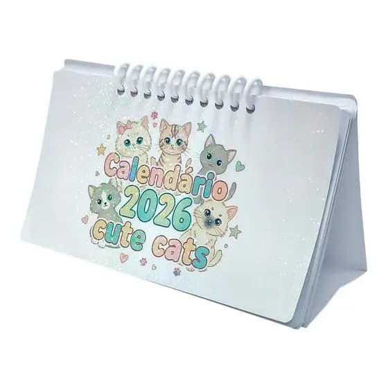 Calendário de Mesa 2026 Cute Cats Para Colorir - Fofo Divertido Calendário Gatinhos Fofos Catlover Calendário Escritório