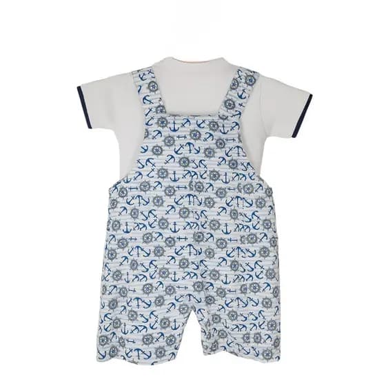 Jardineira Menino Infantil Branco e Azul com Camiseta