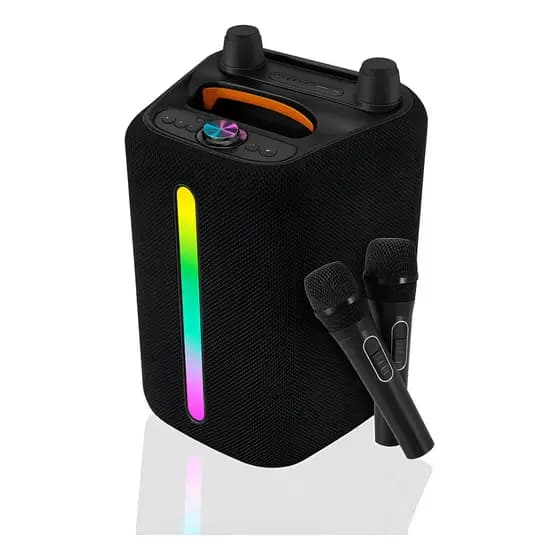 Caixa De Som Portátil Com 2 Microfones Sem Fio Hifi Dj 100w