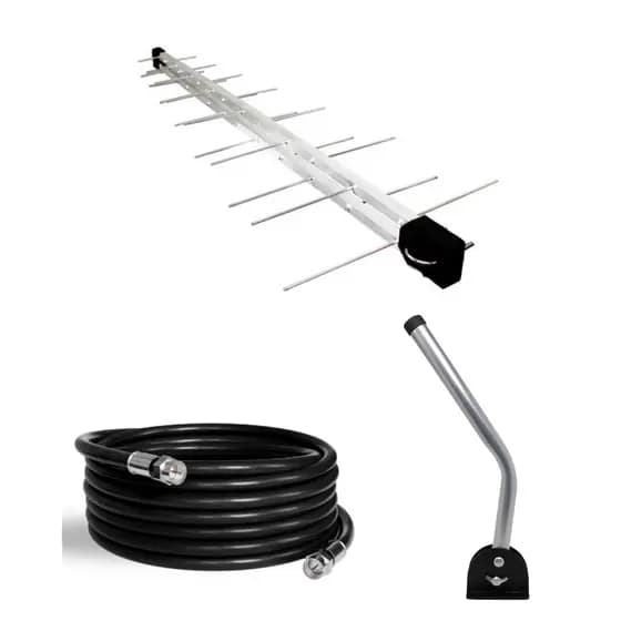 Antena Digital 4K UHF DIGITAL Antena Log 28, Mastro 45 cm e Cabo Coaxial 20m Kit Capte