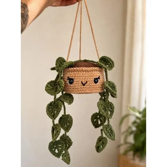 Amigurumi Planta Jiboia Pendente 50cm | Crochê Artesanal Fio Soft |Decoração Quarto Sala Quarto de bebê | Presente