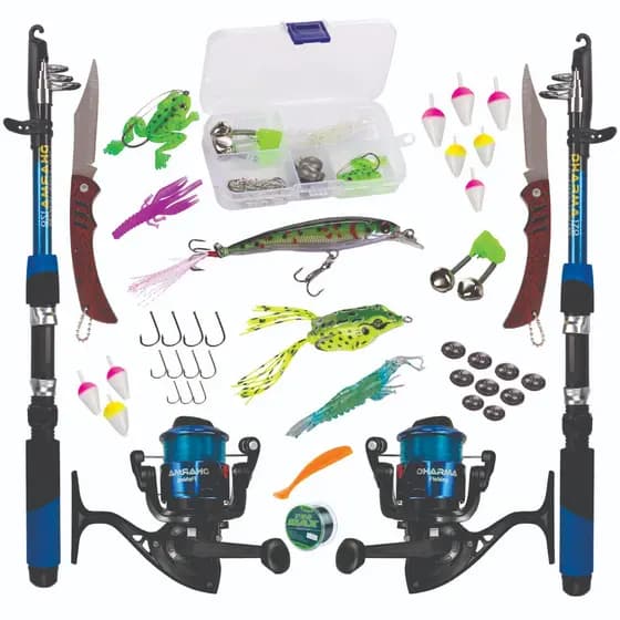 KIT DE PESCA C/2 VARAS + 2 MOLINETES + ISCAS + ITENS