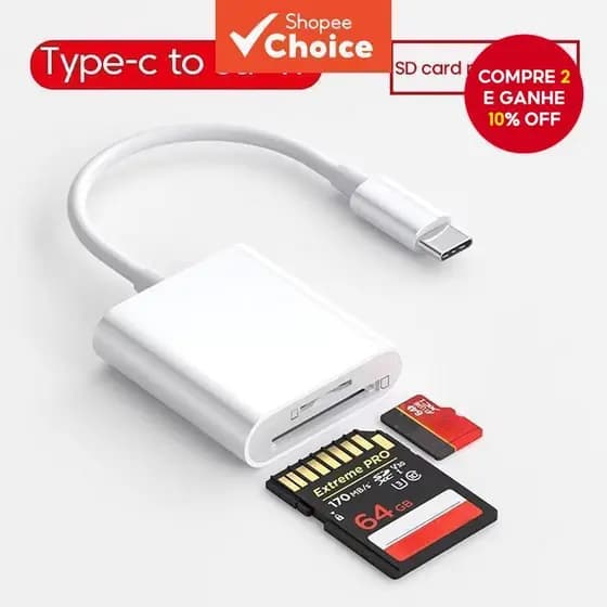 Novo Leitor de Cartão 2 em 1 Tipo C IOS Lightning com Pen Drive e Leitor de Cartão TF SD para iPad, Tablet e iPhone.