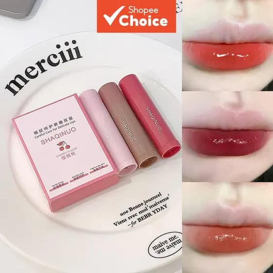 Conjunto De Bálsamo Labial Colorido Hidratante , 3 Unidades-Maquiagem Coreana , Brilho Brilhante