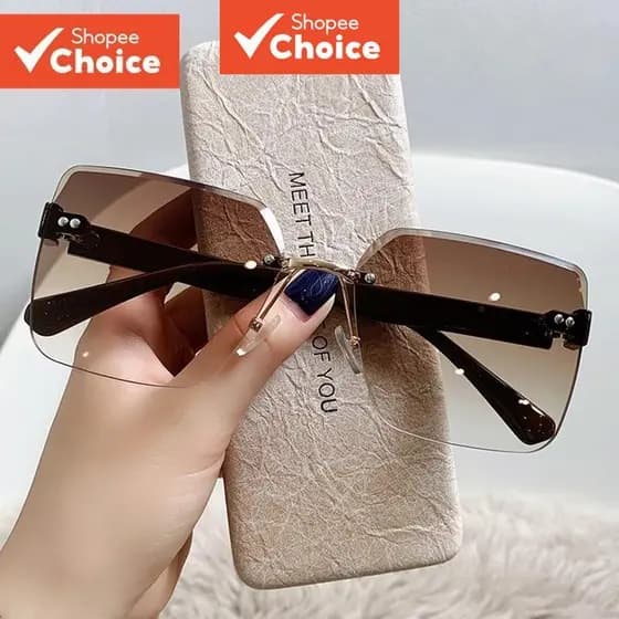 Lente Gradiente Sem Aro Feminina Óculos De Sol Da Moda Vintage Proteção Uv