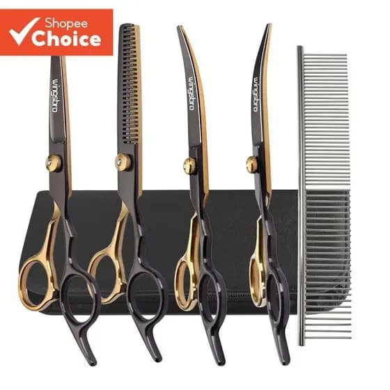 6,5 polegadas Pet Dogs Grooming Tesoura Aço Inoxidável Tesoura de Cabelo de Gato Pet Shop Kit Tesoura (ouro preto)