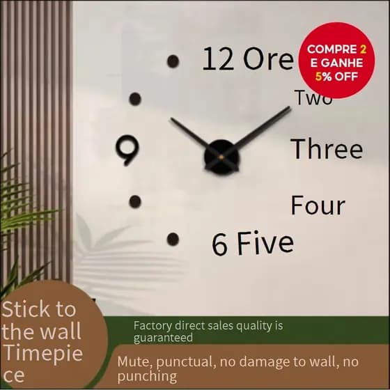 Relógio De Parede DIY 40cm-Mudo Nórdico Sem Perfuração Para Decoração De Sala De Estar E Quarto