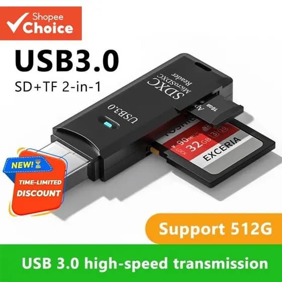 Leitor De Cartão USB3.0 Para TF/SD Adaptador De Memória 2 Em 1 PC Laptop Acessórios Inteligente