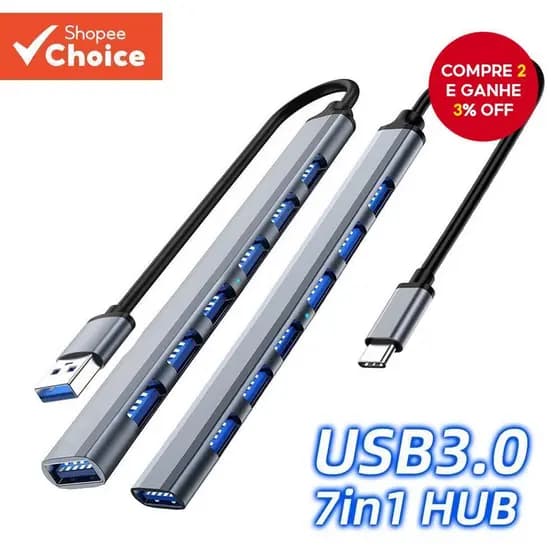 7 Em 1 USB3.0 HUB Type C Adaptador De Alimentação OTG De 4 E 7 Portas Para Macbook PC Laptop Estudo Office