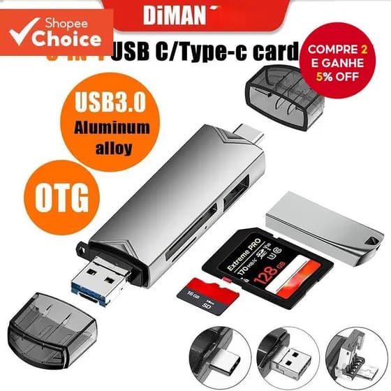 Leitor De Cartão OTG 6 Em 1 USB Type C Micro Para USB2.0 TF Adaptador SD Flash Drive Mini Câmera De Telefone