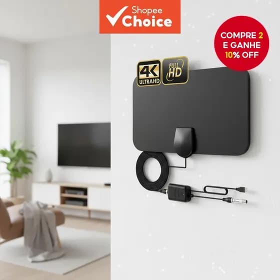 Antena Interna HDTV 1080P 4K Digital Antena Ativa de TV de Longo Alcance com Impulso
