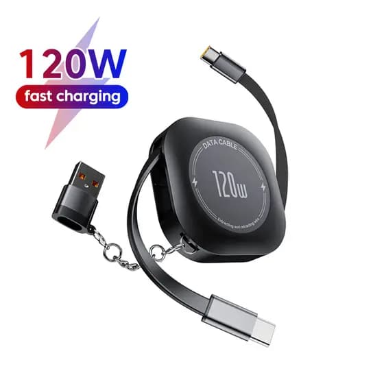 Cabo de carregamento retrátil USB C para USB C 120W com adaptador fêmea USB C para USB ios macho para cabo de dados de