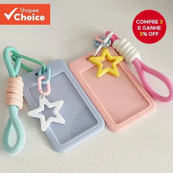 Suporte Para Cartão Fotográfico Com Estrelas De Cordão , Cor Sólida , Capa Nome De Identificação , Passagem De Ônibus De