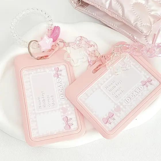 Suporte Para Cartão Fotográfico Kpop Estético , Capa De Identificação Estrela Preta E Rosa Com Cordão Telefone , Acessór