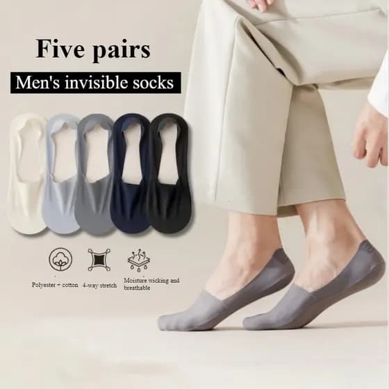 Meias Invisíveis Masculinas Macias E Respiráveis Antiderrapantes 5 Pares Verão Casual