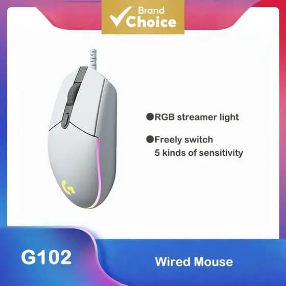 Mouse Gamer Logitech G102 Lightsync RGB com 8000 DPI, USB, com fio, ergonômico, recarregável e sem fio para PC, Windows,