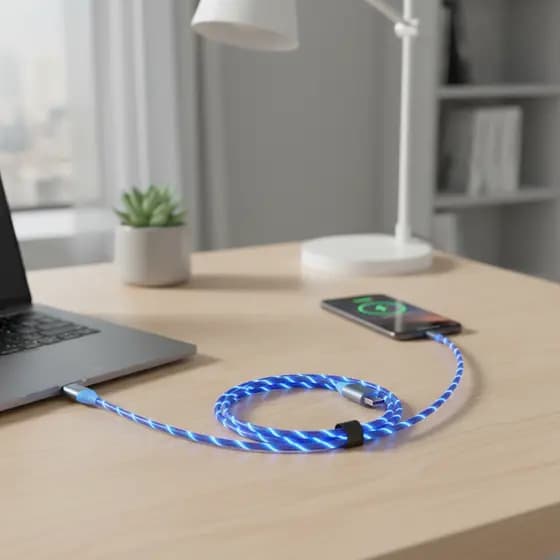 Cabo Luminoso LED Brilhante 3A USB 1M – Cabo de Carregamento com Luz Fluindo para Micro USB & Tipo-C, Cabo de