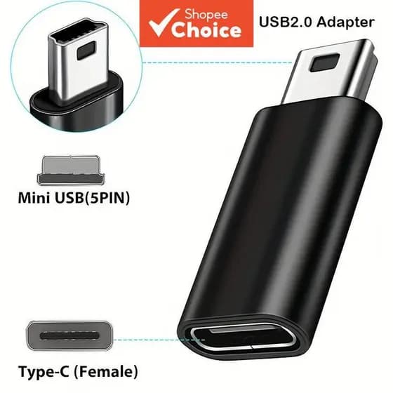Adaptador USB-C para Mini USB (1/2/4 unidades), adaptador de alumínio fêmea Tipo-C para macho Mini USB, suporta