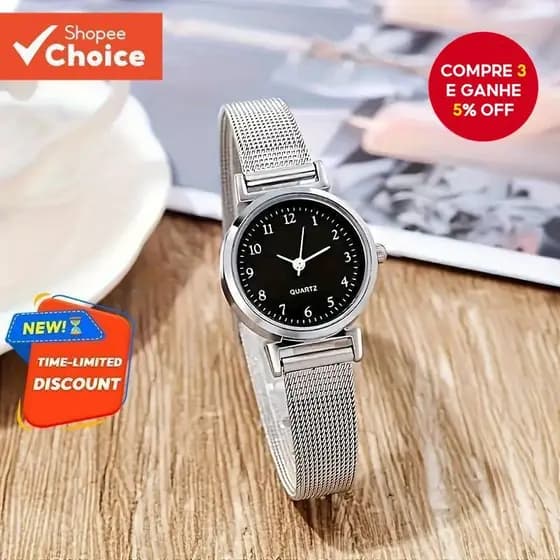Moda Minimalista Feminina Relógio De Quartzo Pulseira De Malha Mostrador De Liga Para Uso Casual De Escritório